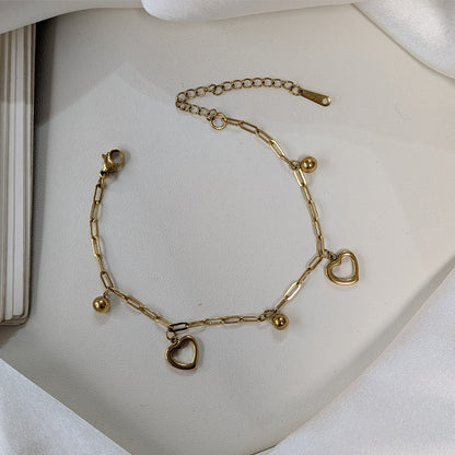 Gold Finish Heart Drops Link Chain Bracelet For Girls & Women
