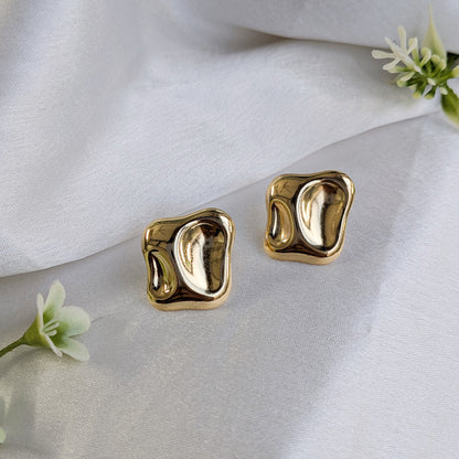 Gold Finish Irregular Abstract Stud Earrings For Girls & Women (Anti Tarnish)