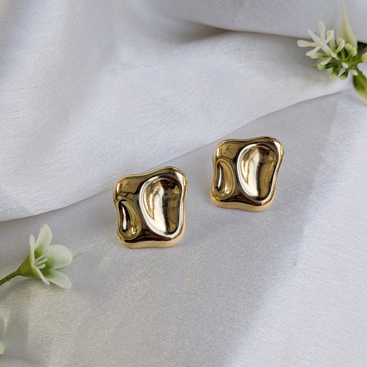 Gold Finish Irregular Abstract Stud Earrings For Girls & Women (Anti Tarnish)