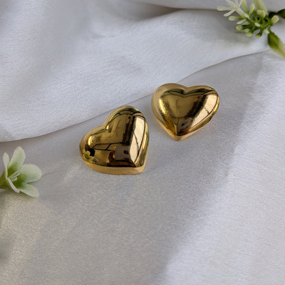 Gold Plated Glossy Mini Heart Stud Earrings For Girls & Women (Anti-Tarnish)