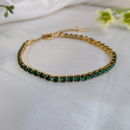 Elegant Gold Plated Green Stone Tennis Bracelet For Girls & Women