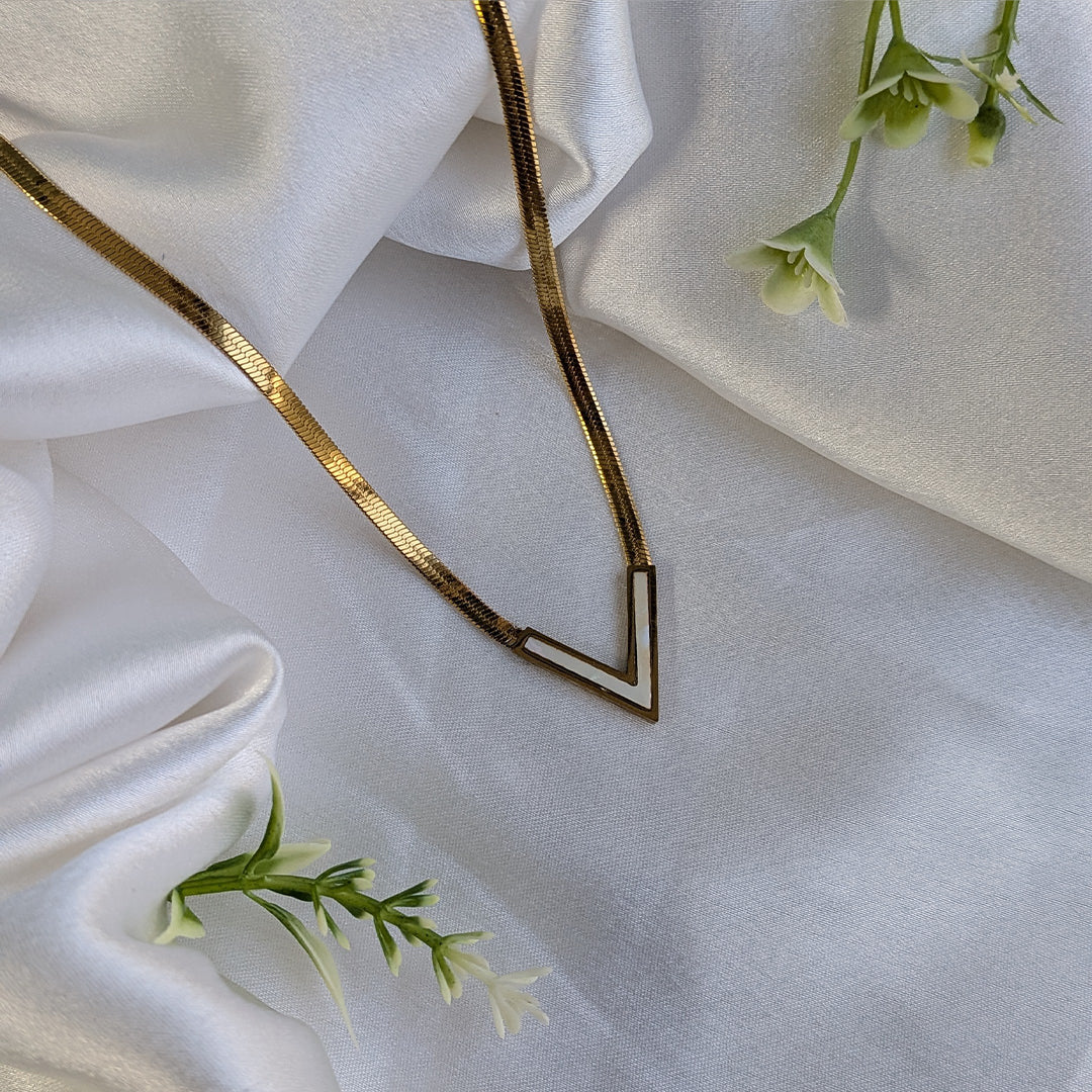 Gold Plated V-Cut Enamel Accent Pendant For Girls & Women