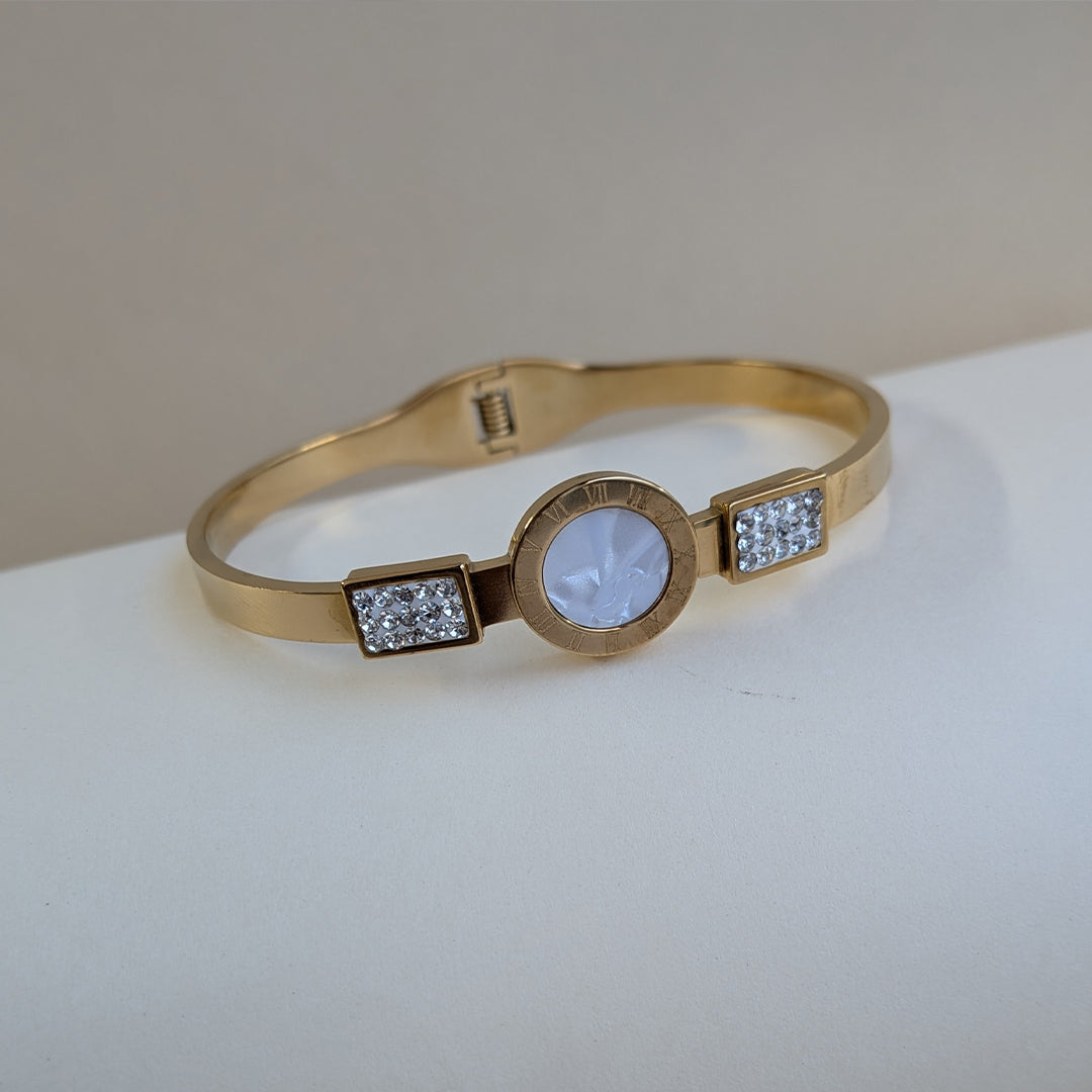 Gold Finish Bracelet with Mother of Pearl & AD Stones For Girls & Women