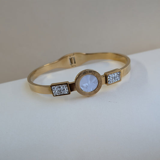 Gold Finish Bracelet with Mother of Pearl & AD Stones For Girls & Women