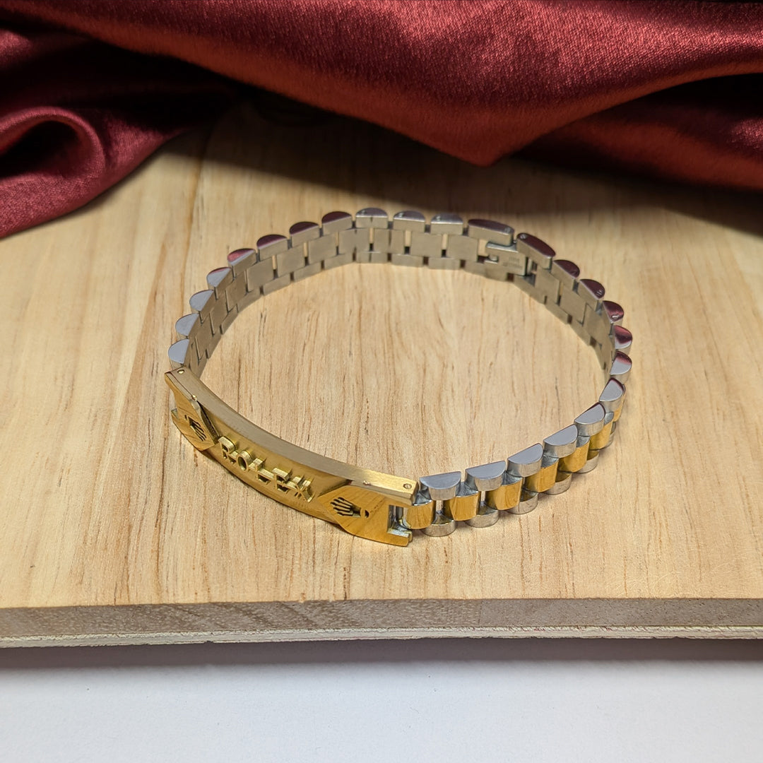 Gold Finish Brand Inspired Royce Chain Stainless Steel Bracelet With Clasp For Men
