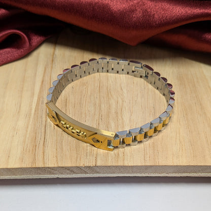 Gold Finish Brand Inspired Royce Chain Stainless Steel Bracelet With Clasp For Men