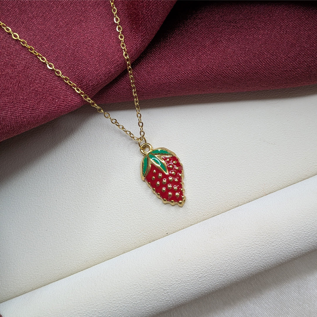 18K Gold Finish Strawberry Pendant for Girls & Women (Anti Tarnish)