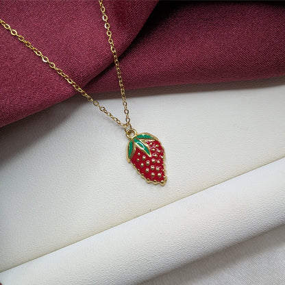 18K Gold Finish Strawberry Pendant for Girls & Women (Anti Tarnish)