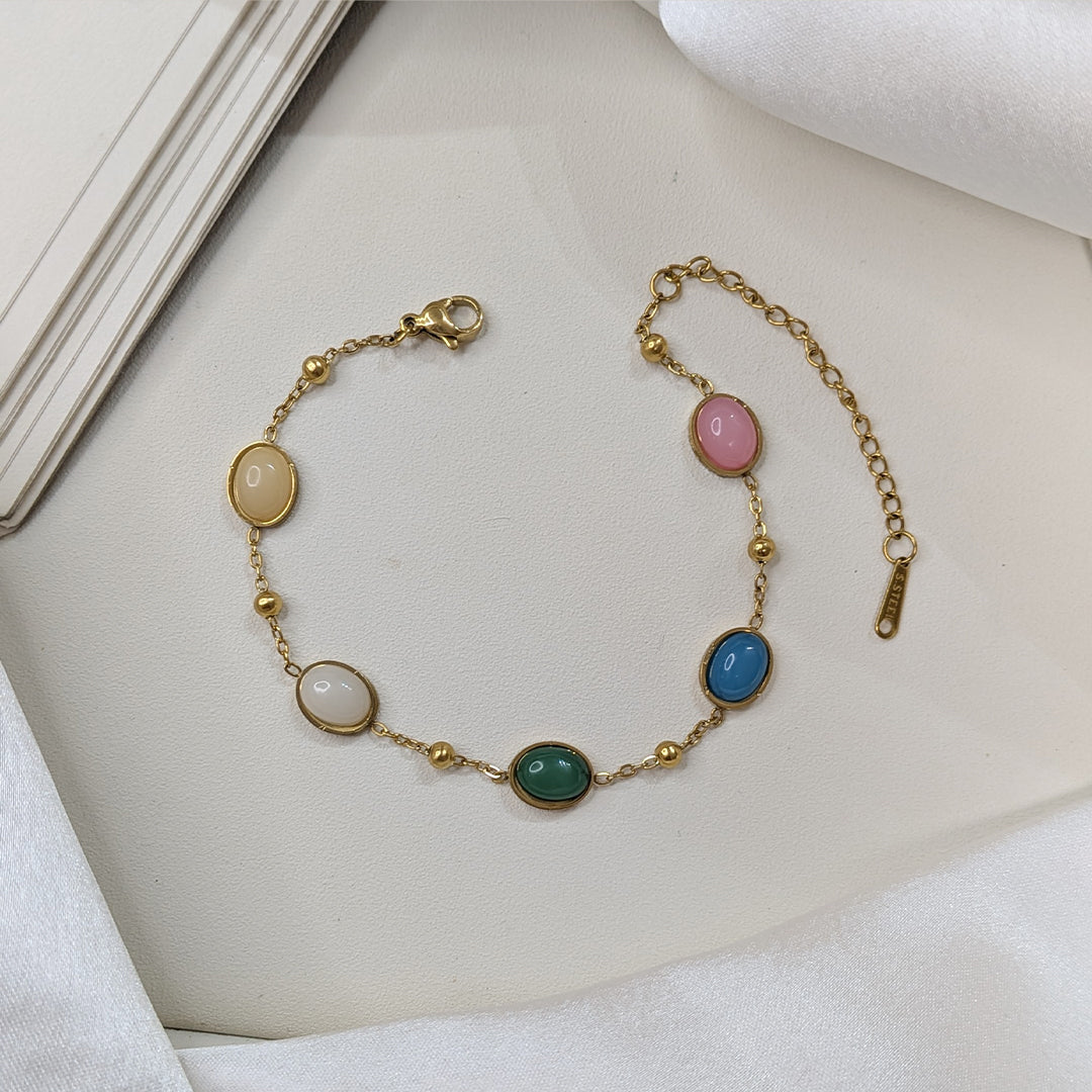 Gold Finish Vibrant Gemstone Link Bracelet For Girls & Women (Anti-Tarnish)