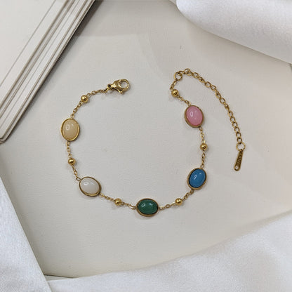 Gold Finish Vibrant Gemstone Link Bracelet For Girls & Women (Anti-Tarnish)