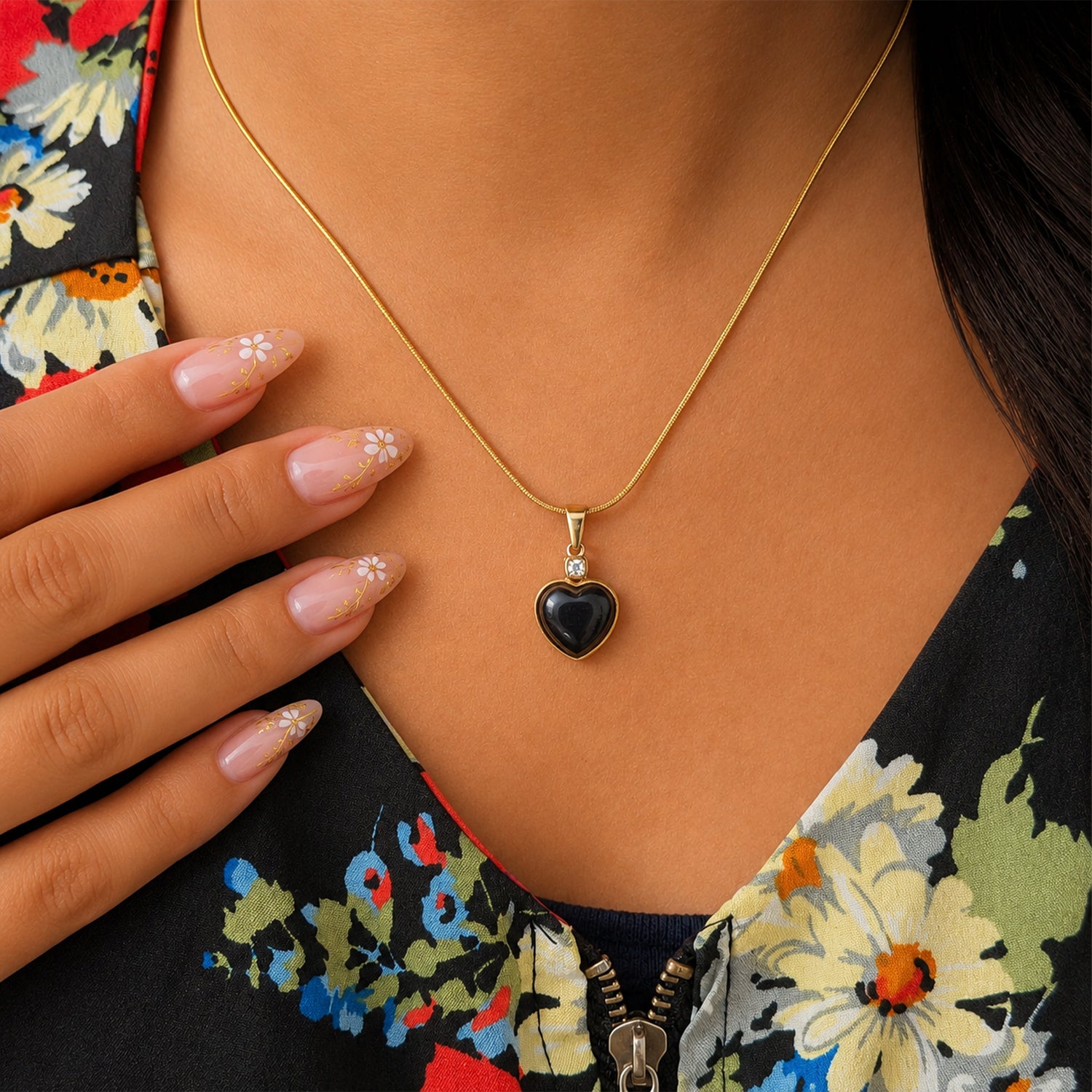 AD Stone Sapphire Pearl Heart Pendant for Girls & Women