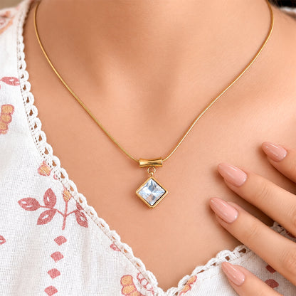 Square Zircon Pendant with Drum Connector For Girls & women