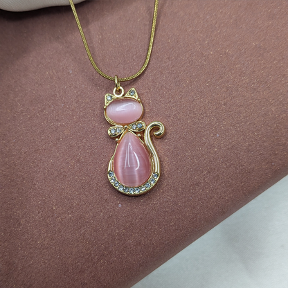 Gold Finish Crystal & Stone Kitty Charm Pendant for Women