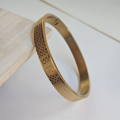 Gold Plated Intricately Floral Engraved Luxury Designer Stainless Steel Bracelet For Men & Women