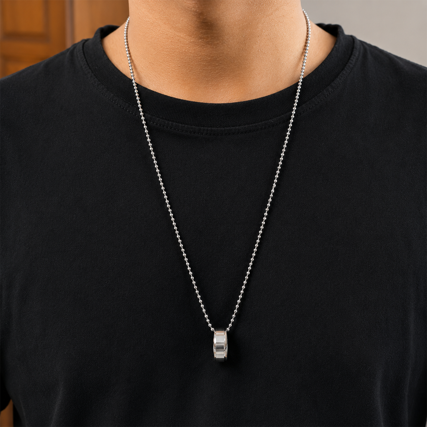 Simple RIng Design Pendant With Beaded Chain for Men & Boys