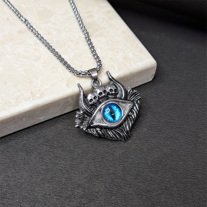 Gothic Flames Blue Evil Eye Pendant for Men's & Boys