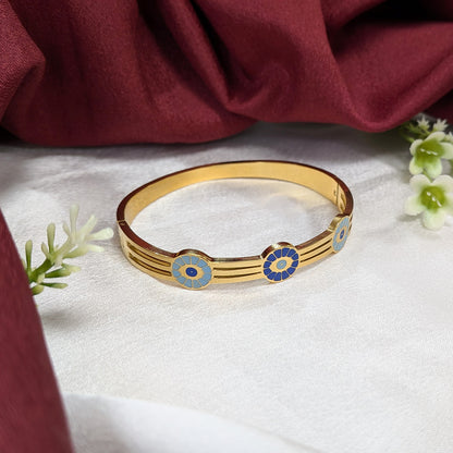 Gold Finish Triple Evil Eye Designer Enamel Bracelet For Girls & Women