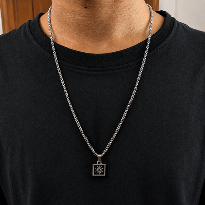 Square Sun Power With Green Stone Pendant for Men & Boys