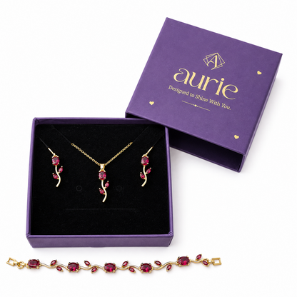 Gold-Tone Tulip Jewelry Set with Beacelet for Women & Girls