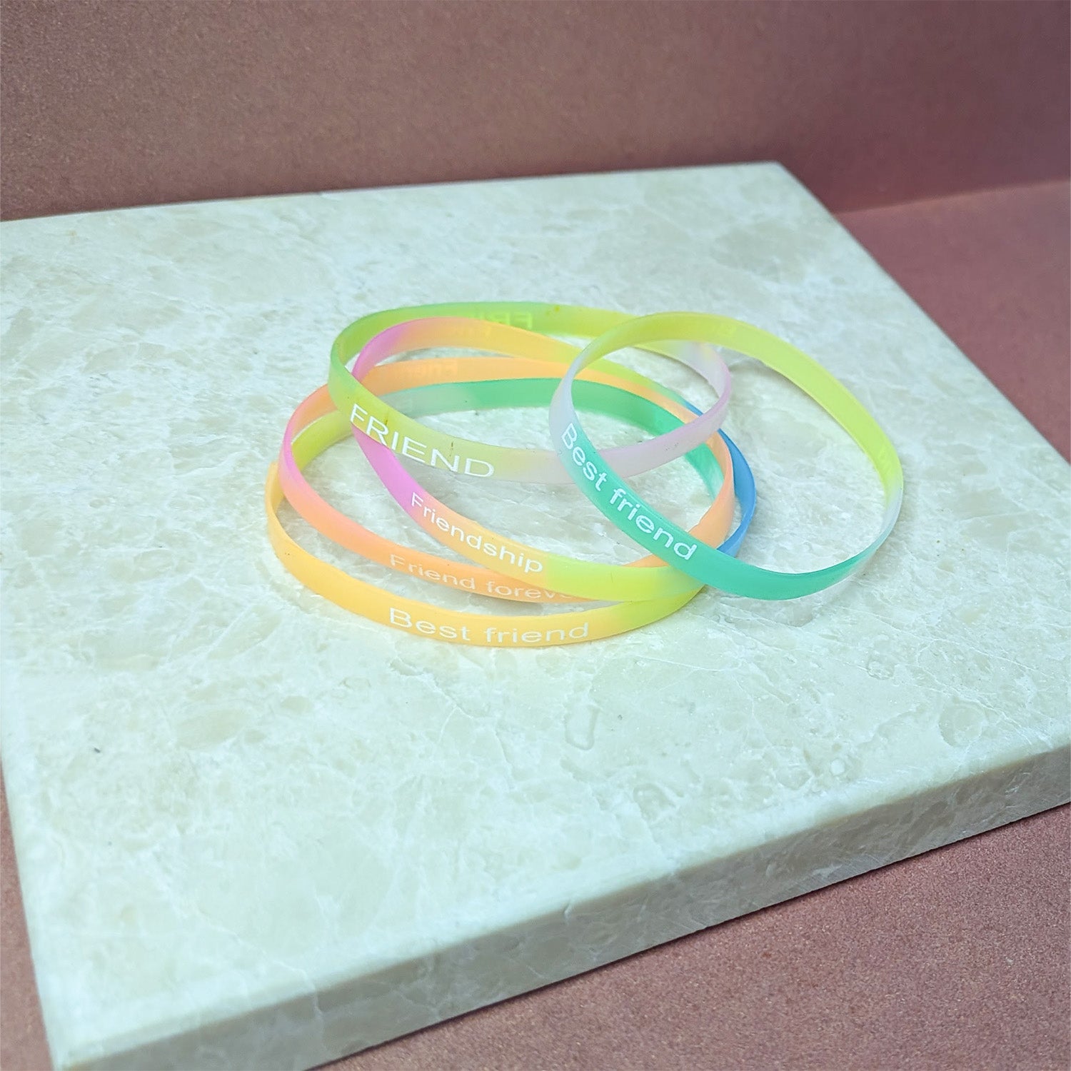 5pcs Multicolor Silicone Friendship Bands | Printed Rubber Wrist Bracelets