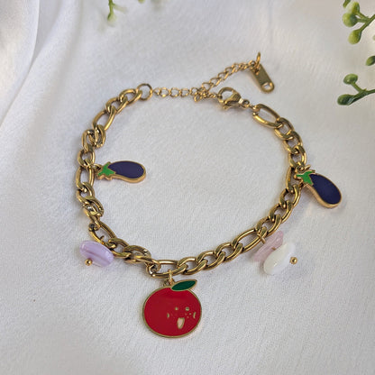 18 K Gold Plated Crimson Bringle Tropical Charm Chain Bracelet (Anti Tarnish)
