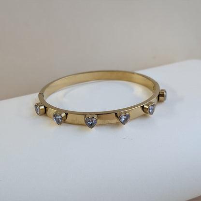 Gold Finish Heart Shaped AD Stone Bracelet For Girls & Women
