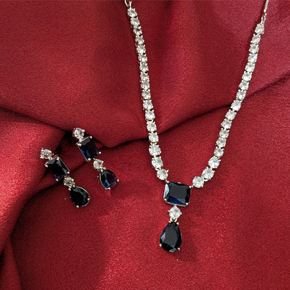 Silver Finish Classic Rectangular & Teardrop Stone Jewellery Set For Women