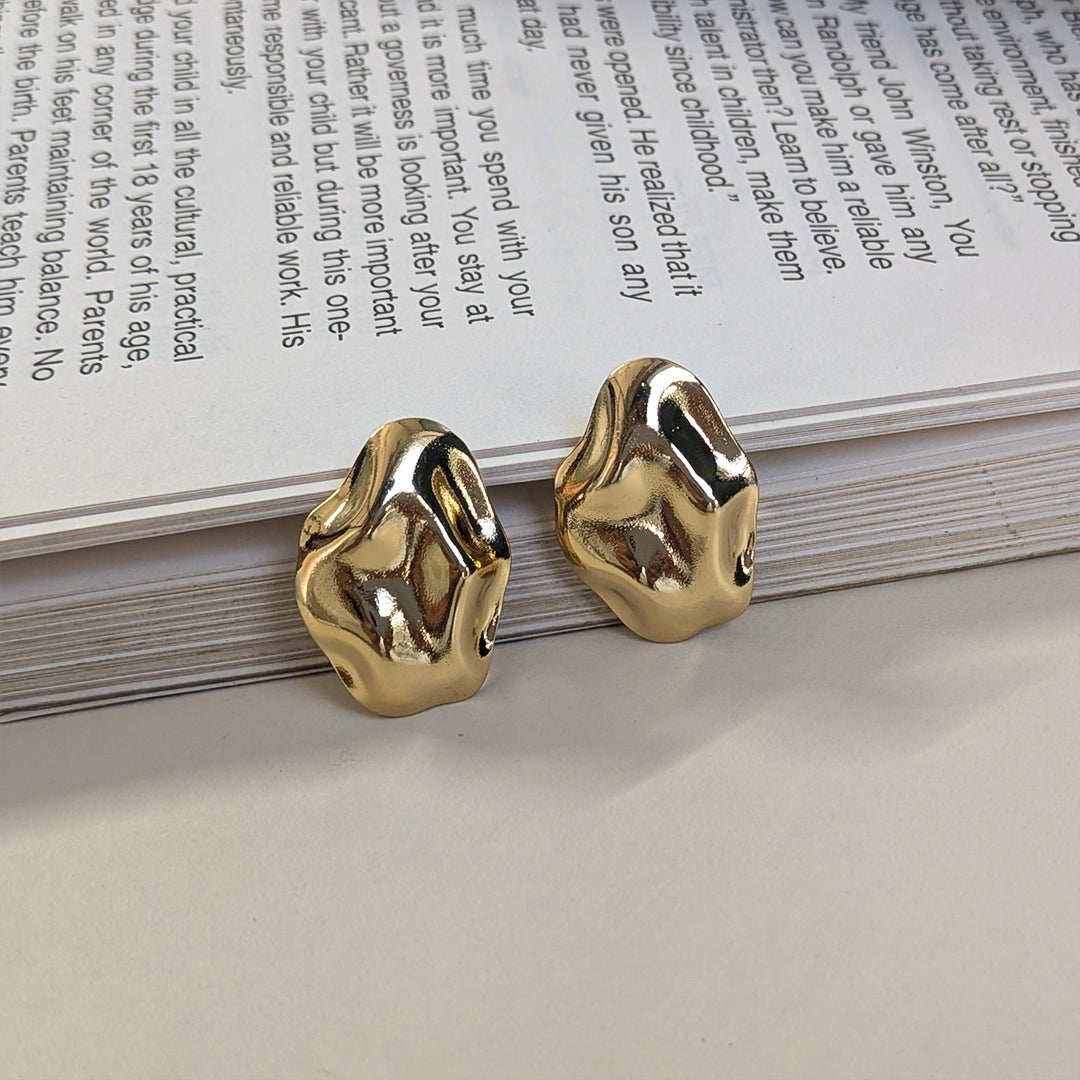 Gold Plated Abstract Pebble Gold Stud Earrings For Girls & Women (Anti Tarnish)