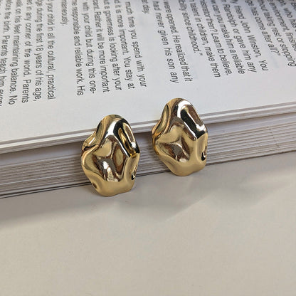 Gold Plated Abstract Pebble Gold Stud Earrings For Girls & Women (Anti Tarnish)