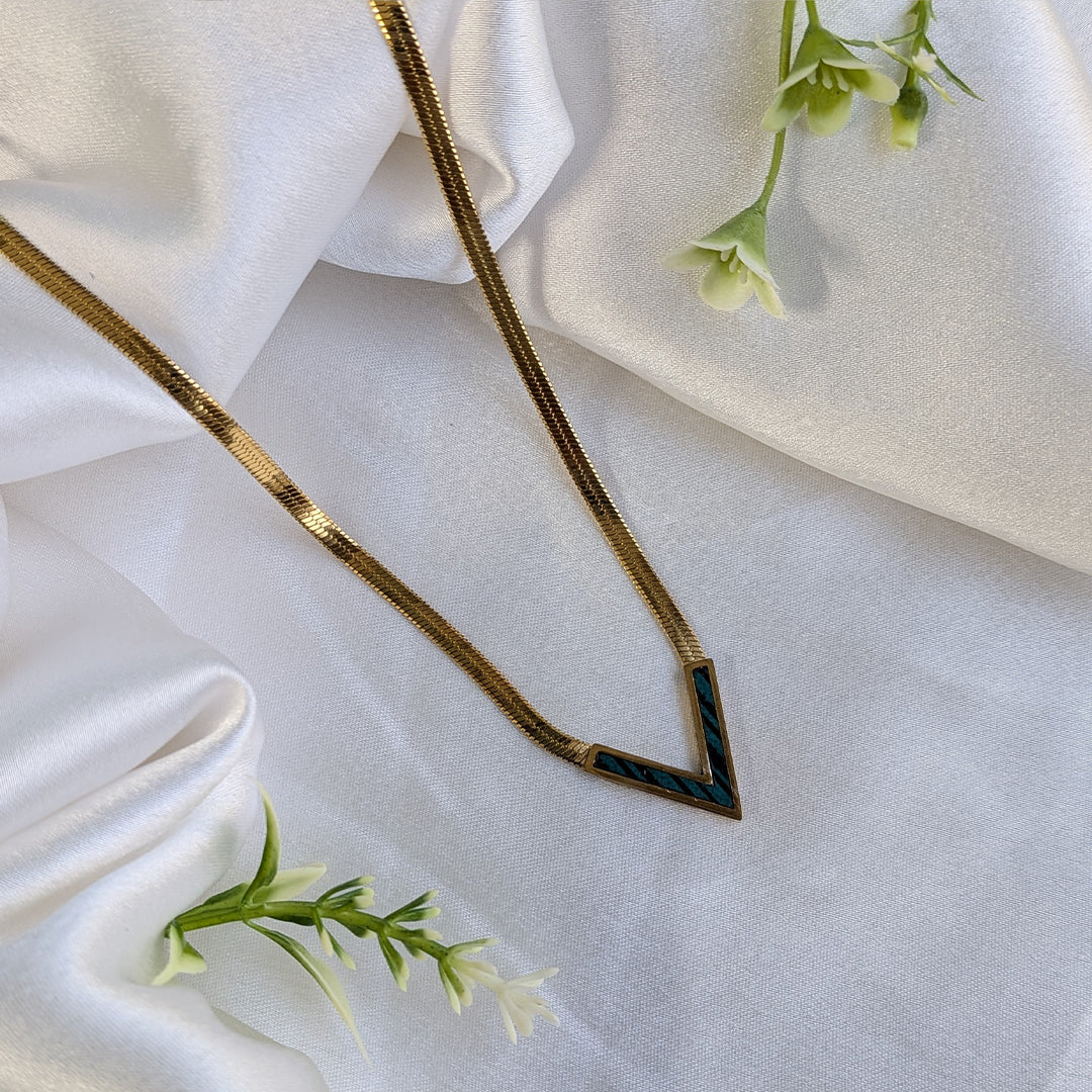 Gold Plated V-Cut Enamel Accent Pendant For Girls & Women