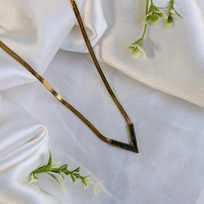 Gold Plated V-Cut Enamel Accent Pendant For Girls & Women