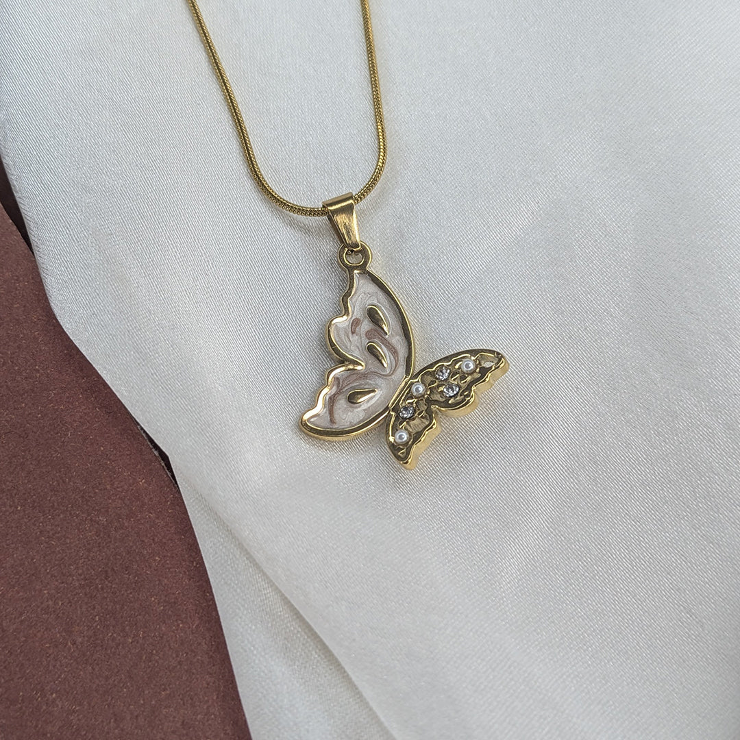 Gold Plated Mother of Pearl & ADStone Butterfly Charm Pendant For Girls & Women