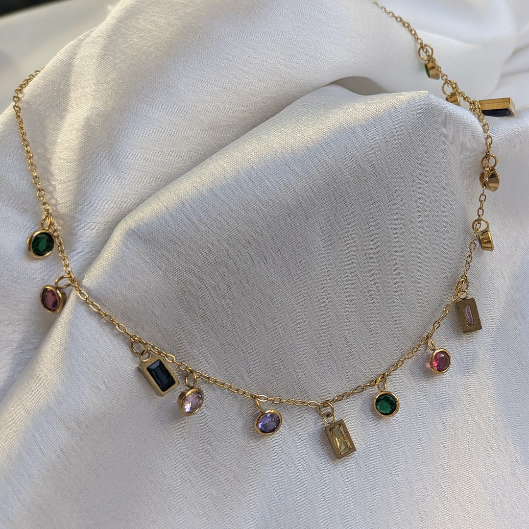 Gold Plated Multi Color Geometrical Charm Pendant For Girls & Women