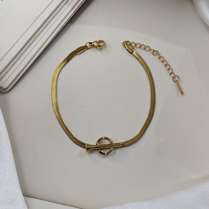Gold Finish Round Toggle & Nail Embedded Designer Snake Chain Bracelet For Girls & Women (Anti-Tarnish)