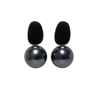 Black Enamel & Faux Pearl Drop Earrings