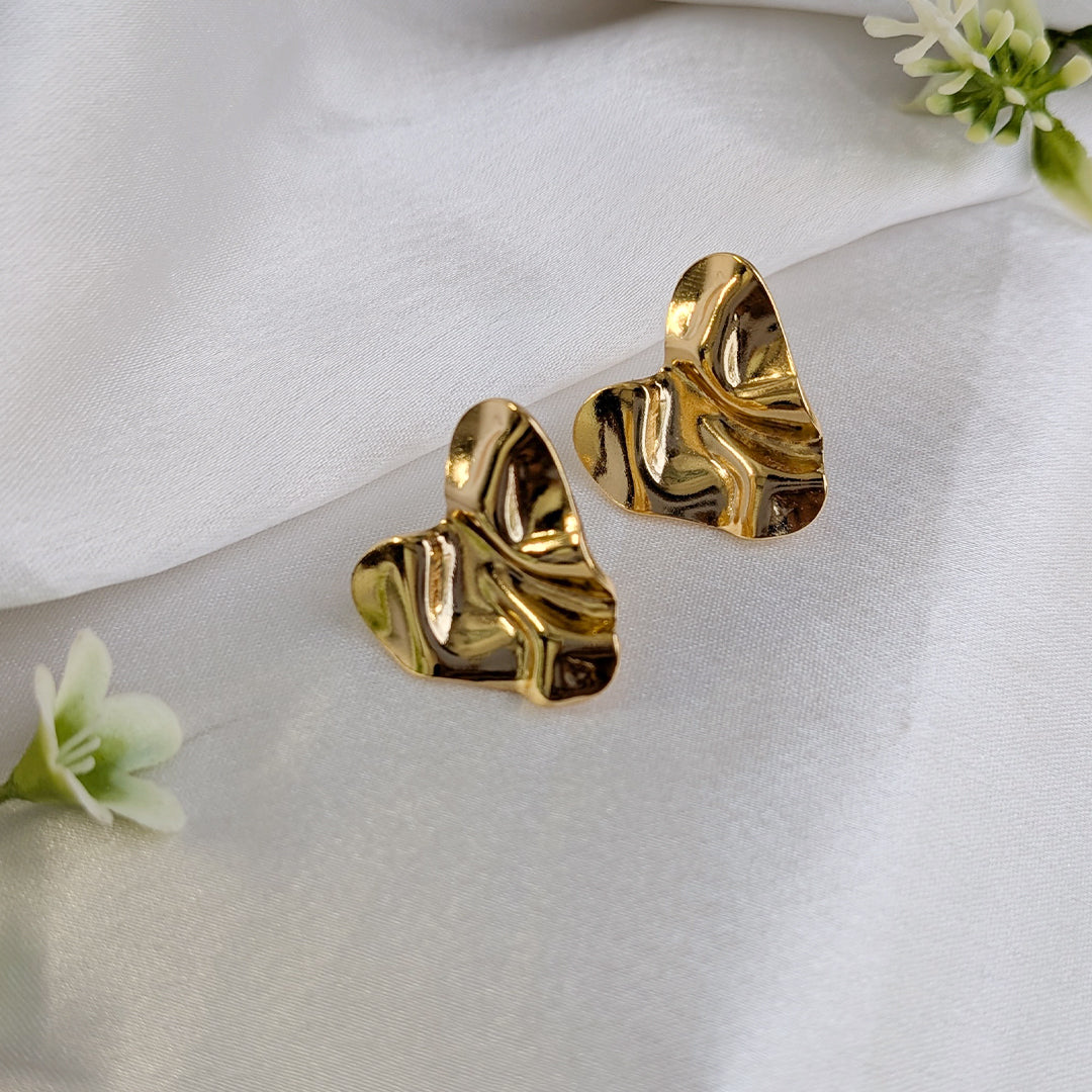 Gold Plated  Wave Heart Stud Earrings For Girls & Women (Anti-Tarnish)