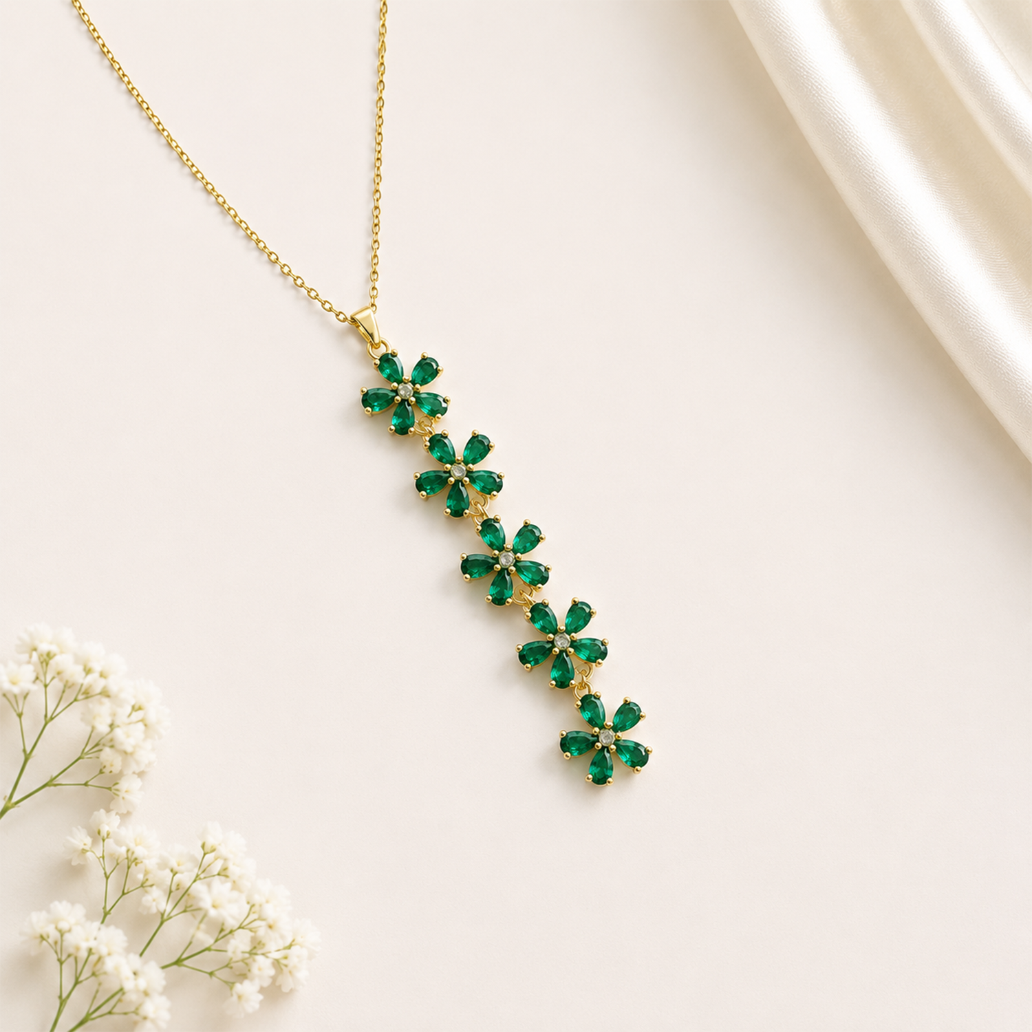 Vertical Cascade Of Five Vibrant CZ floral Pendant For Girls & Women's