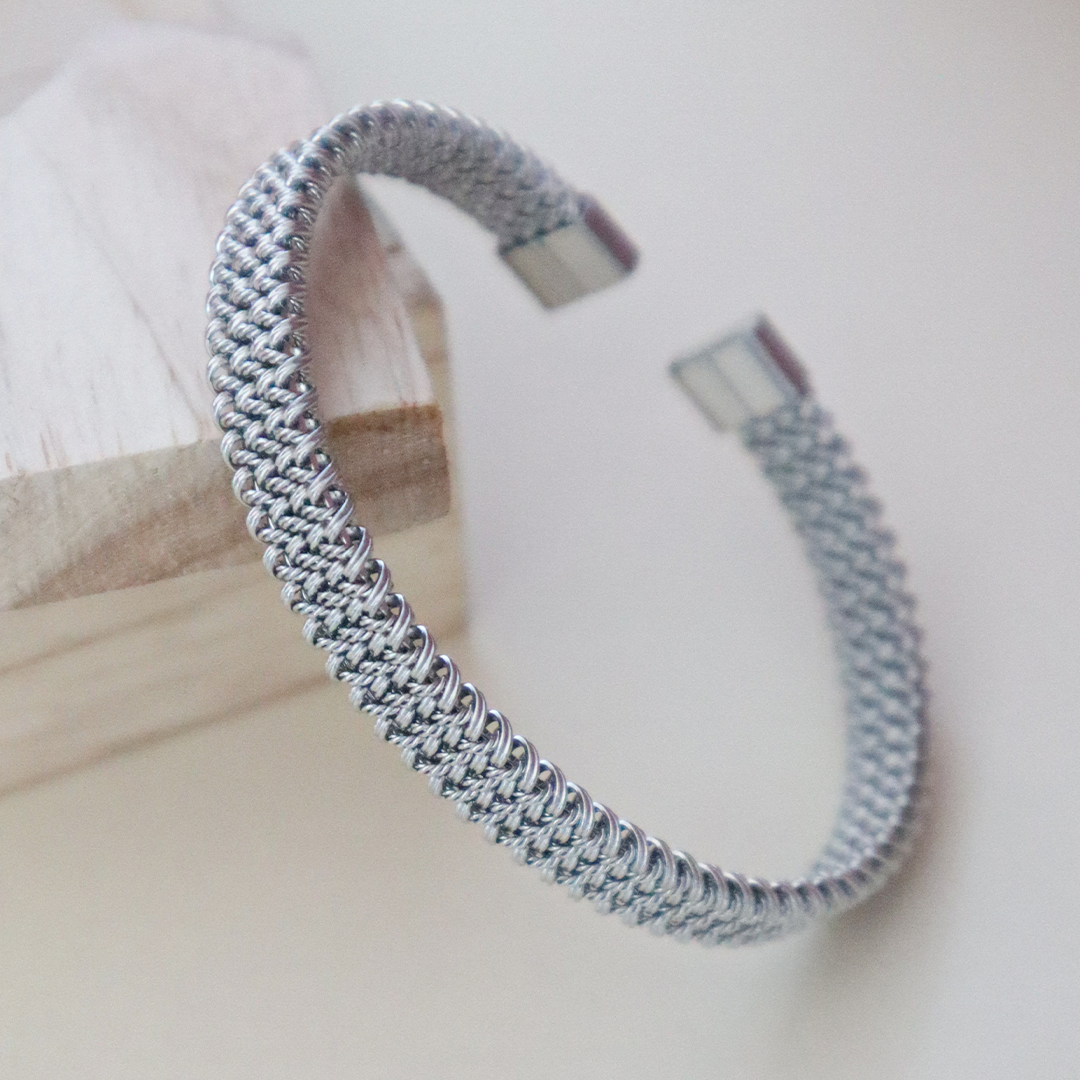 Mesh Braided Silver Finish Men's Bracelet