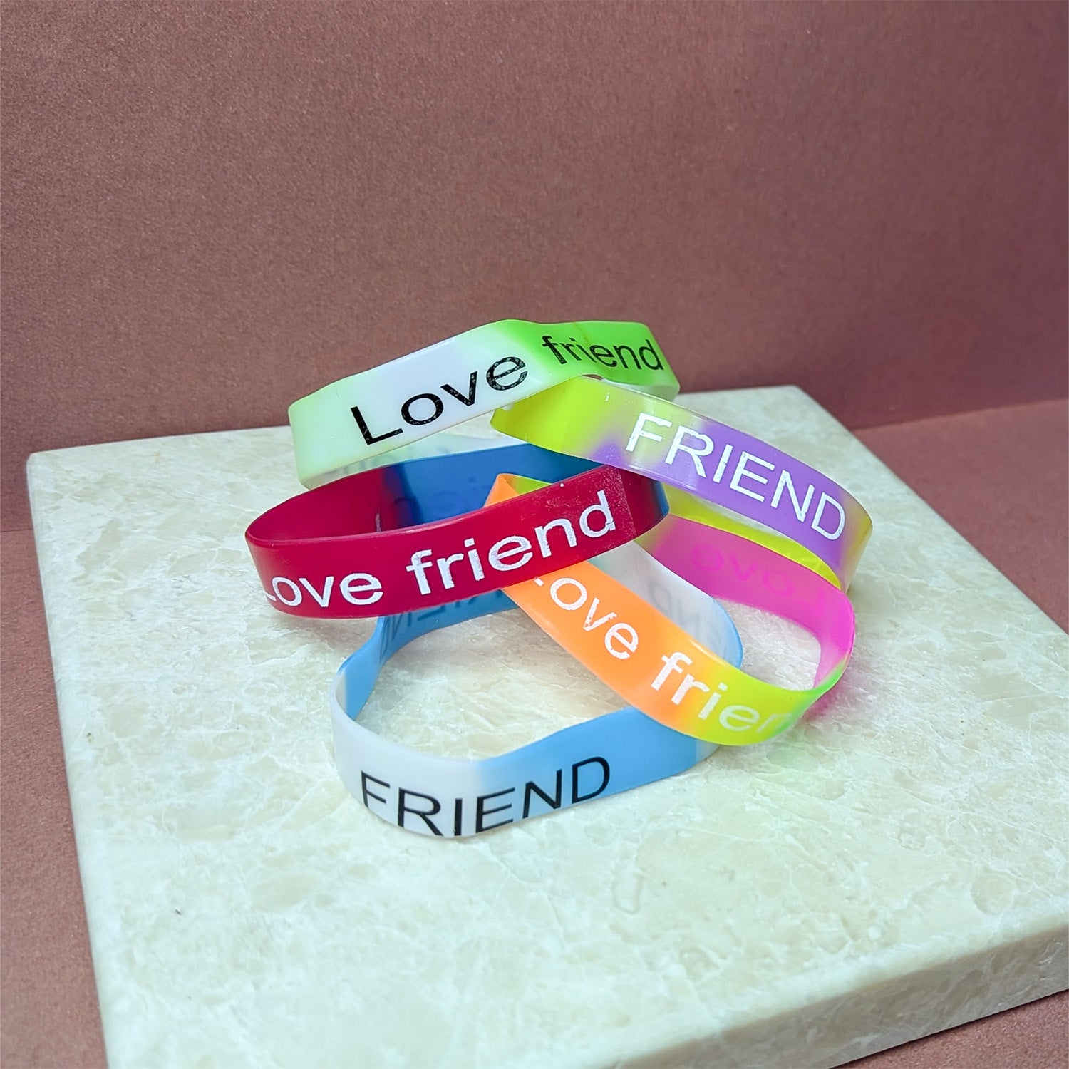 5pcs Rainbow Silicone Friendship Bracelets | Printed Rubber Wristbands