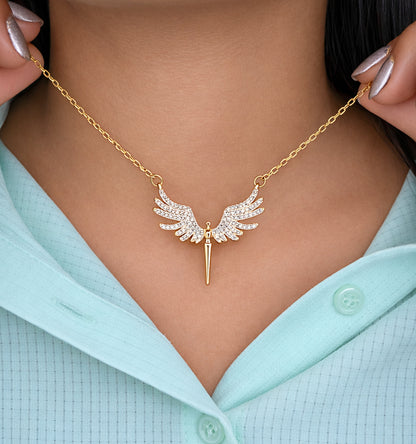 Gold Plated Angel Wing Pendant Necklace for Women & Girls