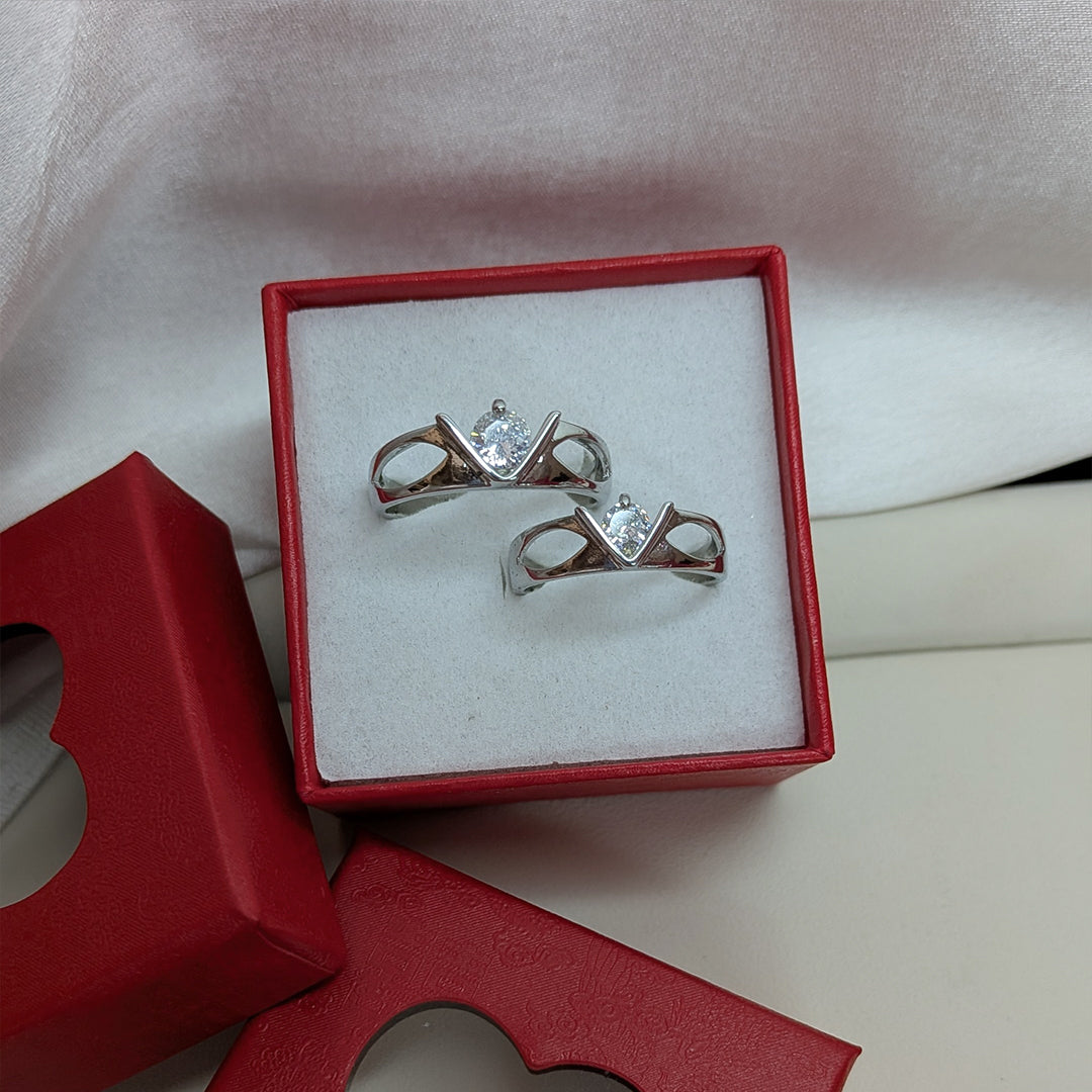 Elegant V-Set American Diamond Couple Ring Set