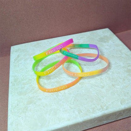 5pcs Multicolor Silicone Friendship Wristbands for Kids & Teens