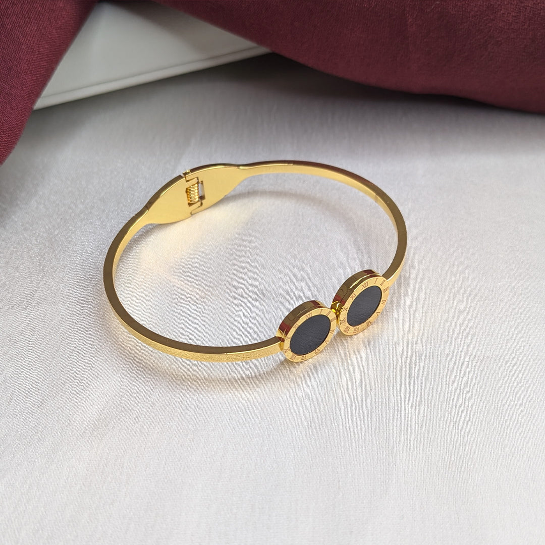 18K Gold Finish Stylish Black Stone Bracelet for Girls & Women