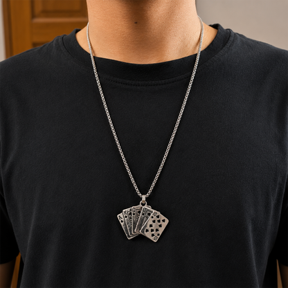 Royal Five Hand Poker Cards Pendant for Men & Boys