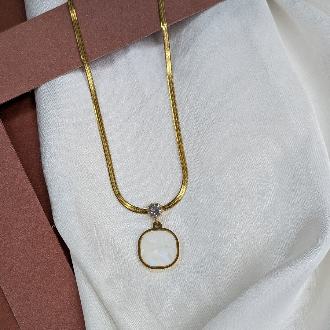 Gold Plated Mother of Pearl & Crystal Accent Pendant for Women