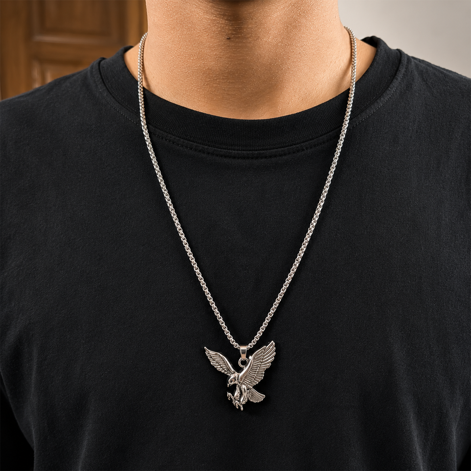 Stylish Punk Rock Eagle Pendant with Interlink Chain for Men's & Boys
