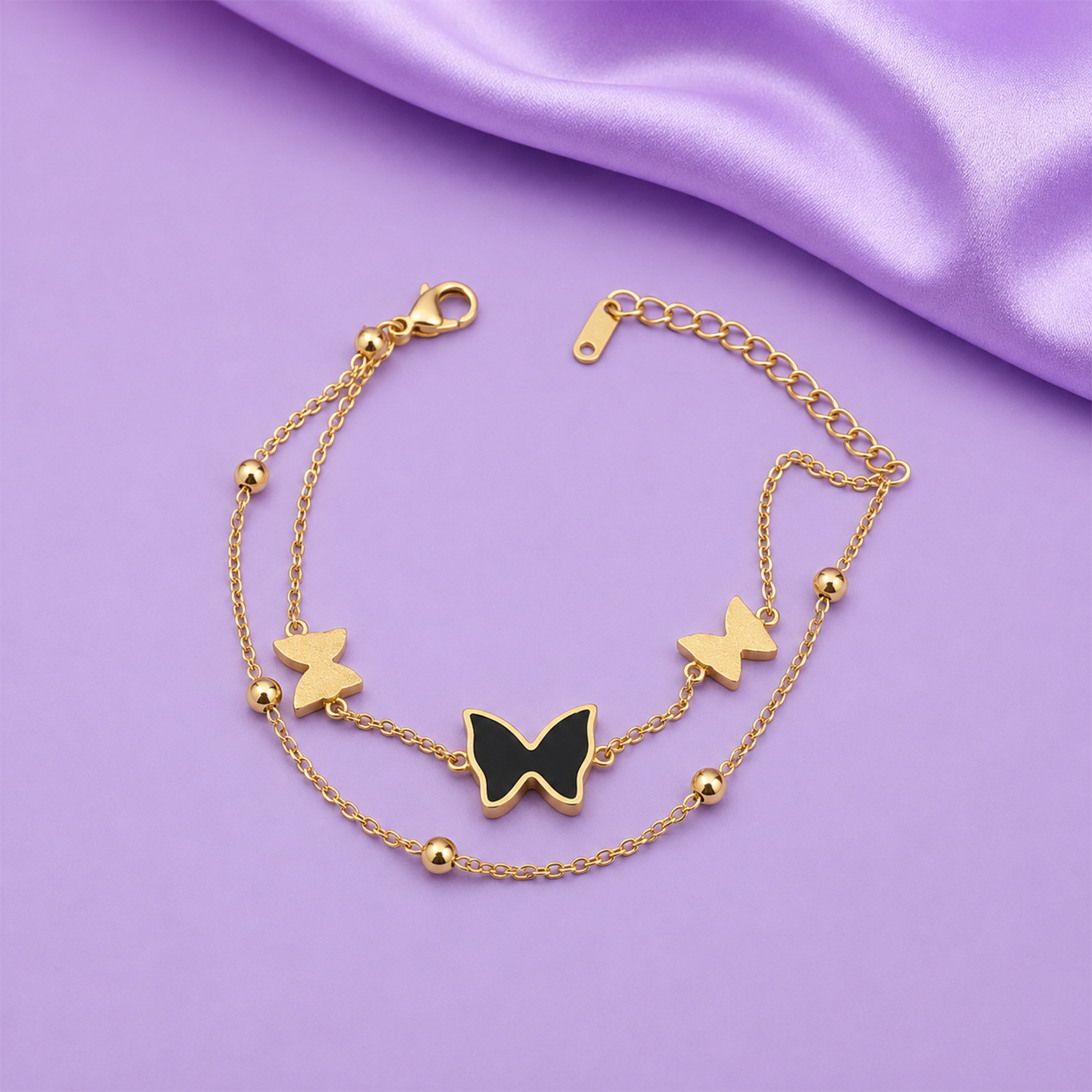 Elegant Anti Tarnish Butterfly Double Chain Bracelet for Women