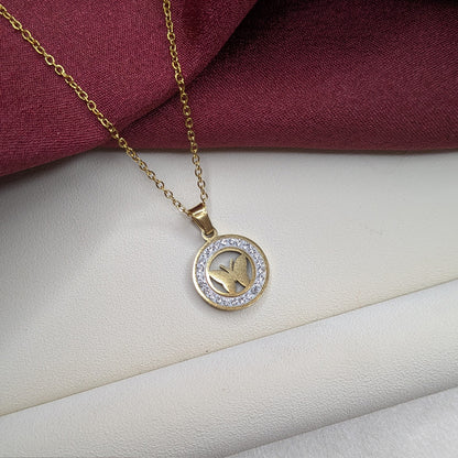 18K Gold Finish Butterfly Cut Pendant with AD Stone for Girls & Women