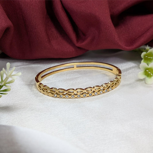 Gold Finish Openable Bracelet With AD Stone Accent For Girls & Women