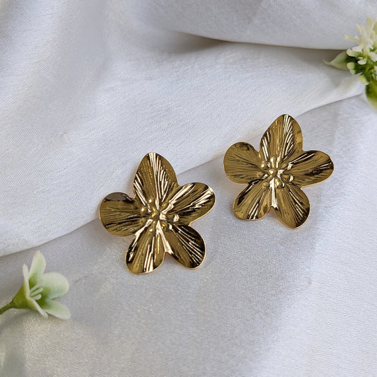 Gold Tone Floral Statement Studs Earrings For Girls & Women (Anti-Tarnish)